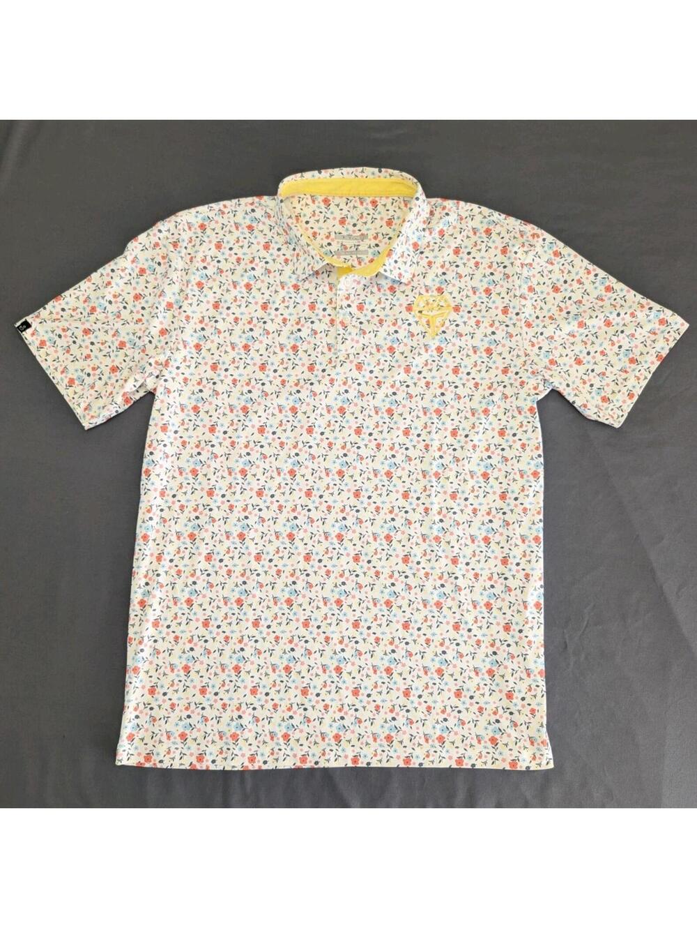 Swannies Co Polo Shirt Mens XL White/Multicolor Floral Golf Lightweight